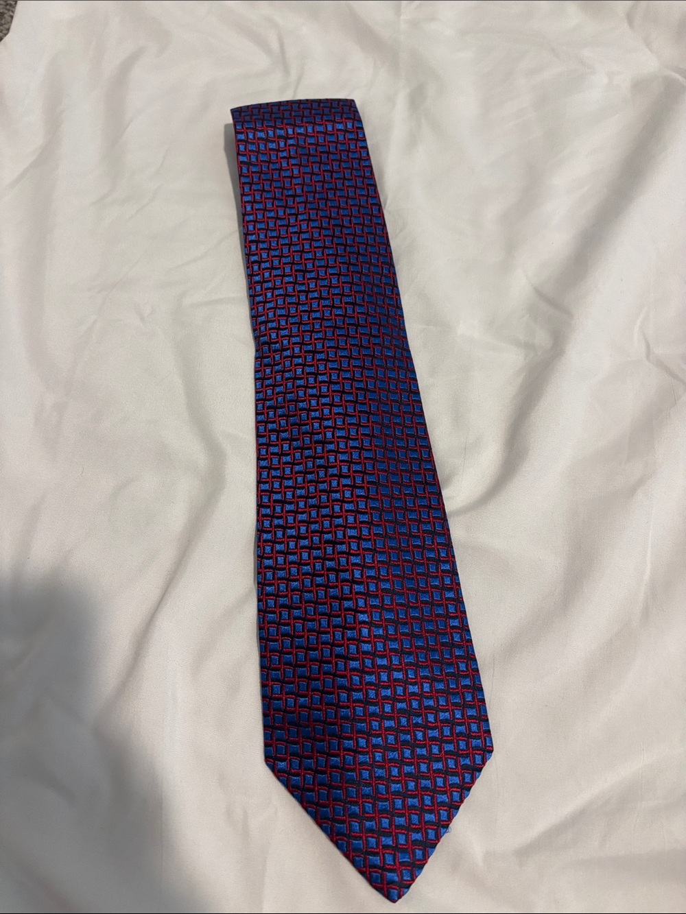 Charvet Men's Geometric Blue and Red Silk Tie
